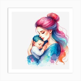 Mother And Child Watercolor Mothers Day 1 Art Print