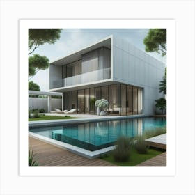 Modern House With Swimming Pool 2 Art Print