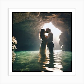 Couple Kissing In A Cave 3 Art Print