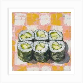 Cucumber Maki Sushi Pastel Checkerboard 3 Art Print