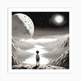 Boy And The Moon Art Print