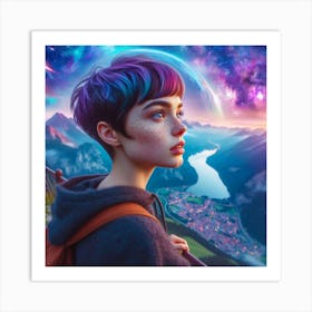 Girl In Space Art Print