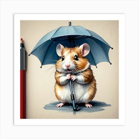 Hamster With Umbrella 3 Art Print