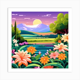 Landscape With Flowers 1 Art Print