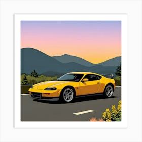 High-Performance Sports Vehicle in Detail Yellow Sports Car Art Print