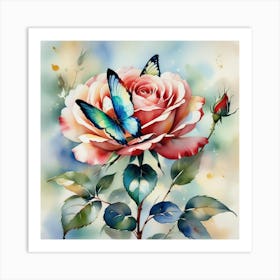 Rose With Butterflies Art Print