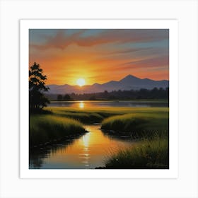 Default Brush Painting Of Sunrise 3 Art Print