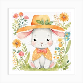 Floral Baby Rabbit Nursery Illustration (1) Art Print