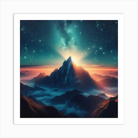 Mountain Landscape With Stars 1 Art Print