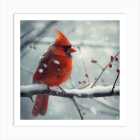 Cardinal In The Snow Art Print