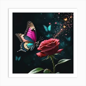 Butterfly On A Rose Art Print