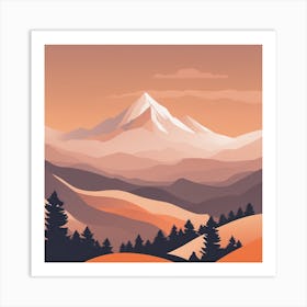 Misty mountains background in orange tone 114 Art Print