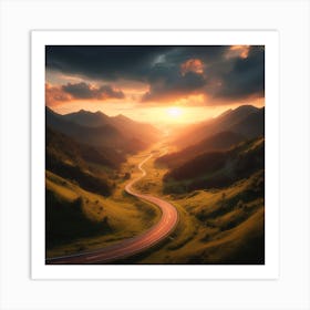 Sunset Road In The Mountains Art Print