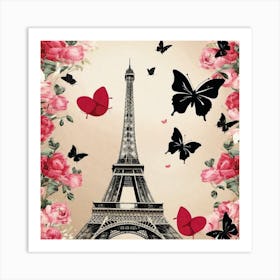 Paris Roses And Butterflies 12 Art Print