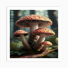 Three Mushrooms In The Forest Art Print