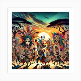 African Dancers At Sunset Wall Art Art Print