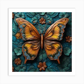 Butterfly On A Blue Background Art Print