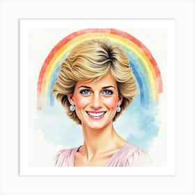 Watercolor Portrait Of Smiling Princess Diana With A Vibrant Rainbow Arc 1 Art Print