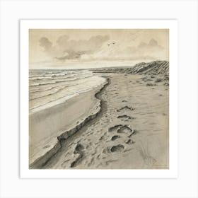 Footprints On The Beach Art Print