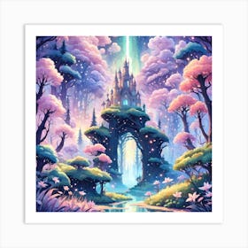 A Fantasy Forest With Twinkling Stars In Pastel Tone Square Composition 275 Art Print