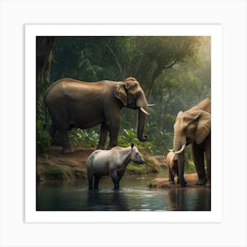 Elephants In The Jungle Art Print