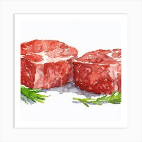 Watercolor Illustration Of Steak And Dill Art Print