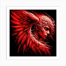 Fallen Angel In Red Dark Drawing Art Print