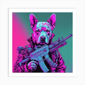 Dog With A Gun Art Print