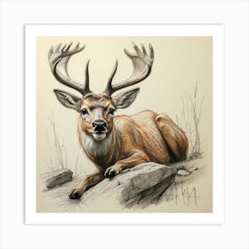 Deer Drawing 50 Art Print