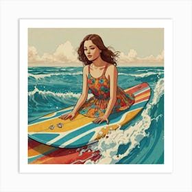 Girl On A Surfboard 2 Art Print