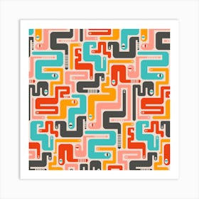 RETRO RATTLERS Desert Snakes Mid-Century Modern Geometric in Vintage Red Pink Yellow Turquoise Charcoal Art Print