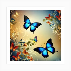 Blue Butterflies 1 Art Print