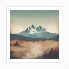 Mountain Range In Fog Art Print