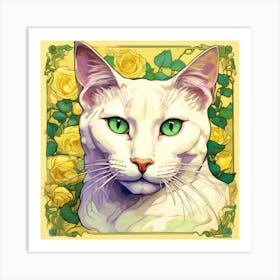 Cat With Roses 1 Art Print