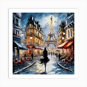 Oil Painting Woman with Eiffel Tower Background Art Print