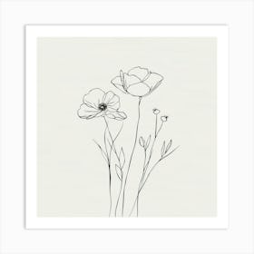 Line Drawing Of Flowers 4 Art Print