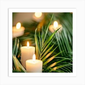 Palm Leaves And Candles Art Print