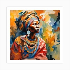 African Woman Colorful Watercolor Painting Art Print