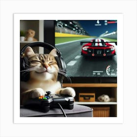 Cat Playing Video Game Art Print