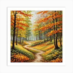 Forest In Autumn In Minimalist Style Square Composition 197 Art Print