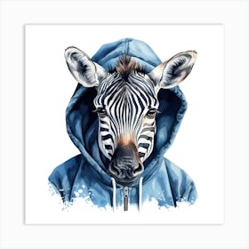 Watercolour Cartoon Zebra In A Hoodie 3 Art Print