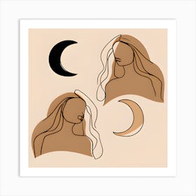 Moon Woman Lineart Collage Art Print