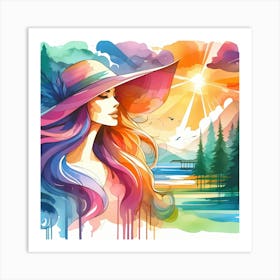 Watercolor Girl In A Hat 4 Art Print