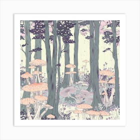 Mushrooms In The Forest 3 Art Print