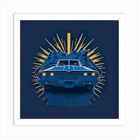 Car Blue Artwork Of Graphic Design Flat (123) Art Print