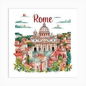 Watercolor Of Rome Art Print