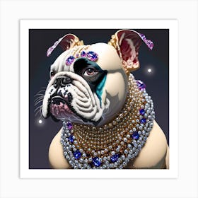 Bulldog With Pearls Art Print