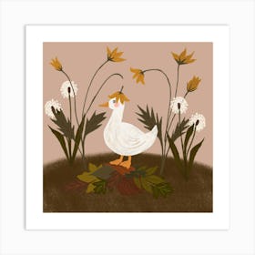 Silly Duck with Flowers Art Print