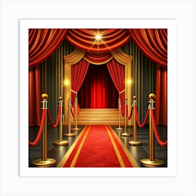 Red Carpet Entrance With Gold Stanchions And Curtains Art Print