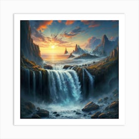 Waterfall in sunset Art Print